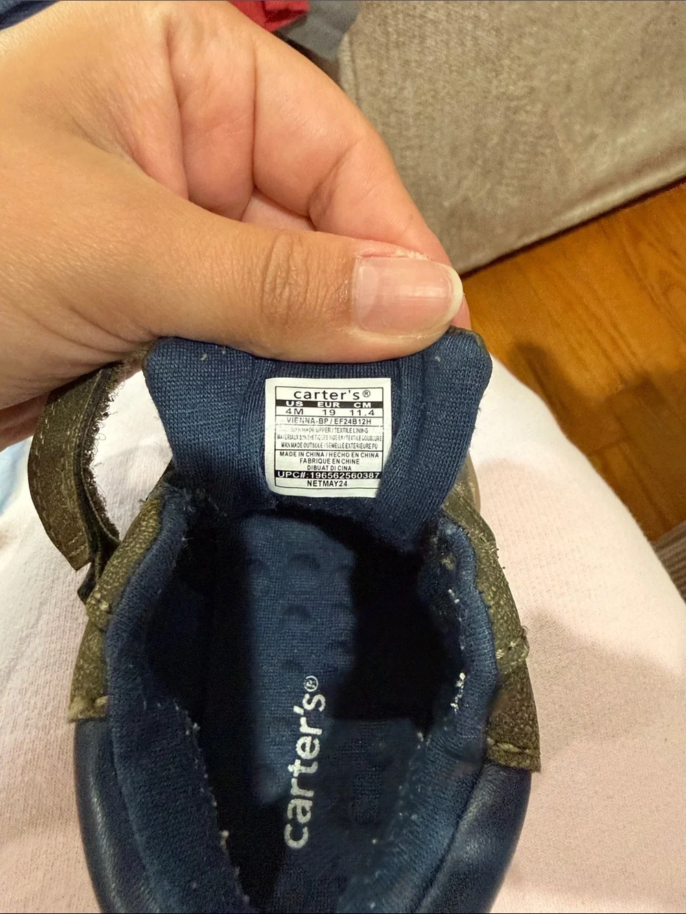 Kids Carters Olive Green High-Top Sneakers with Navy Accent